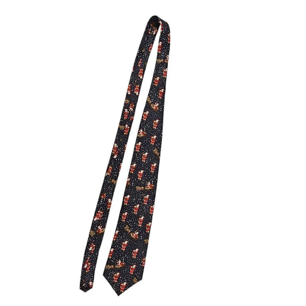 PEACOCKS Santa Claus Christmas Holiday Print 100% Italian Silk Neck Tie USA Made